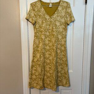 Pact Fit & Flare Signature Cotton Dress in Yellow Floral - Small